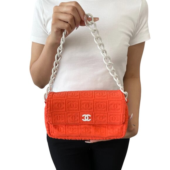 CHANEL Vintage 02S CC Logo Chain Shoulder Bag Handbag Terry Cloth [106384] - Picture 2 of 14